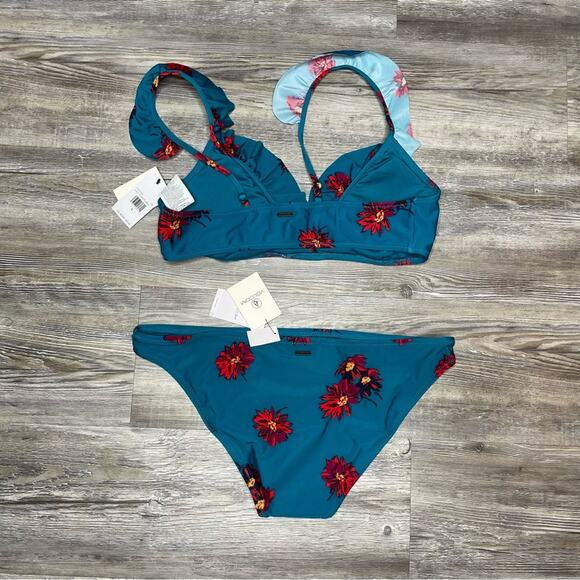 Volcom Good To Grow V-Neck Top & Hipster Bottom - Stormy Blue Women’s Sz L NWT - Picture 2 of 14